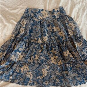 Ralph Lauren Navy and Beige Floral A-Line 100% Cotton Ruffle Skirt